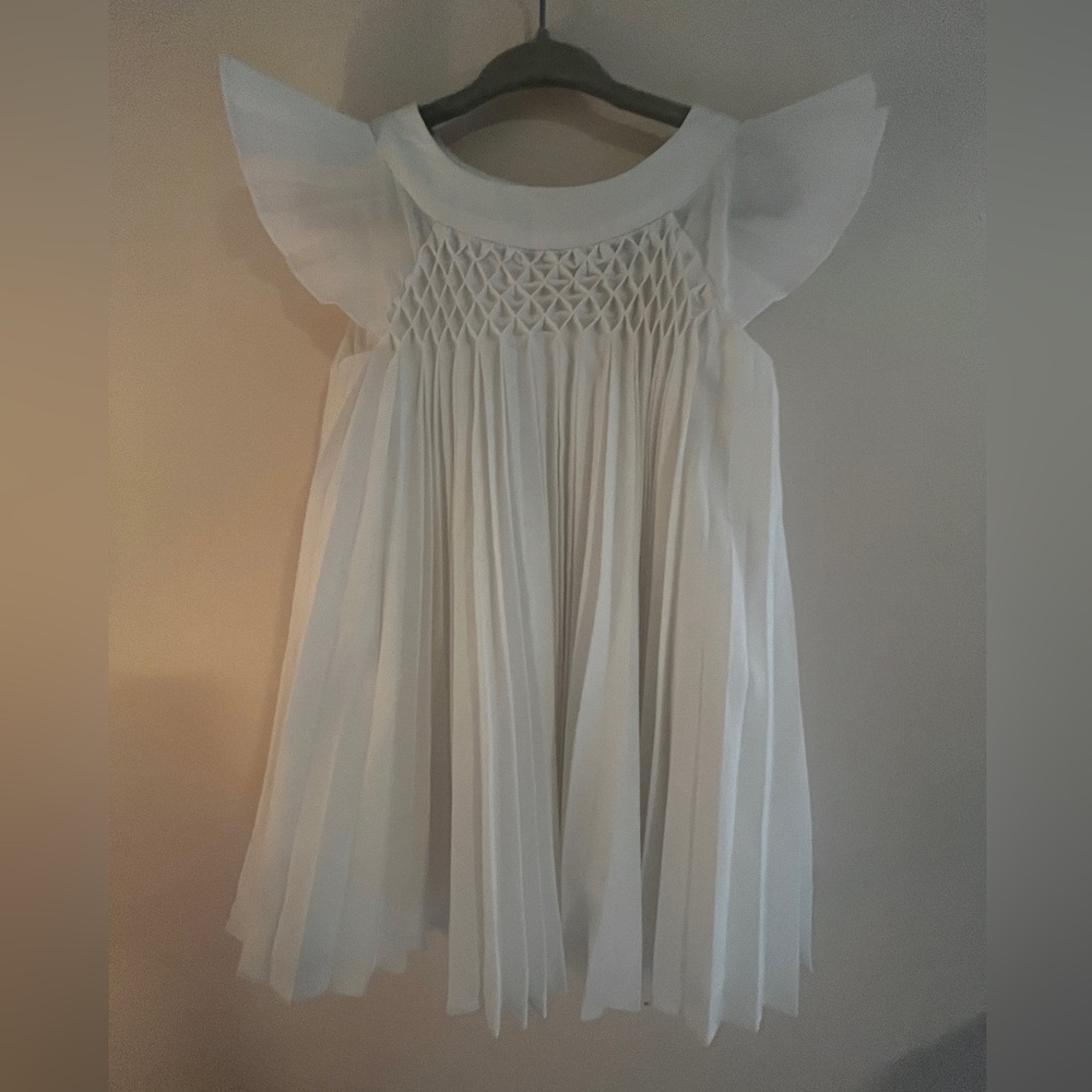 Jacadi White Smocked Sundress with Flutter Sleeves